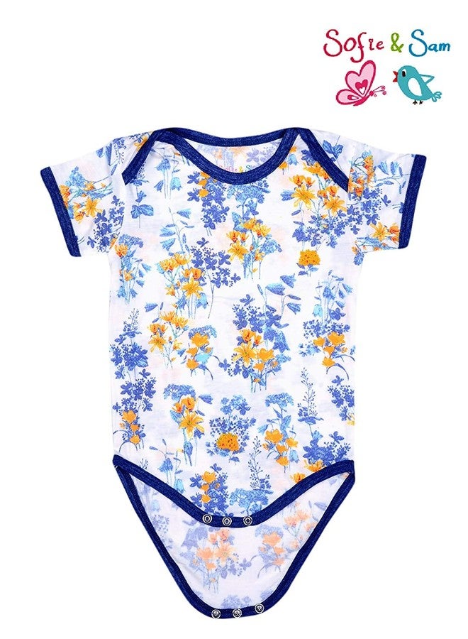 Sofie & Sam Premium Cotton 1 Pc Baby Romper Half Sleeves (12-18) Months - Floral/Blue - Image 2