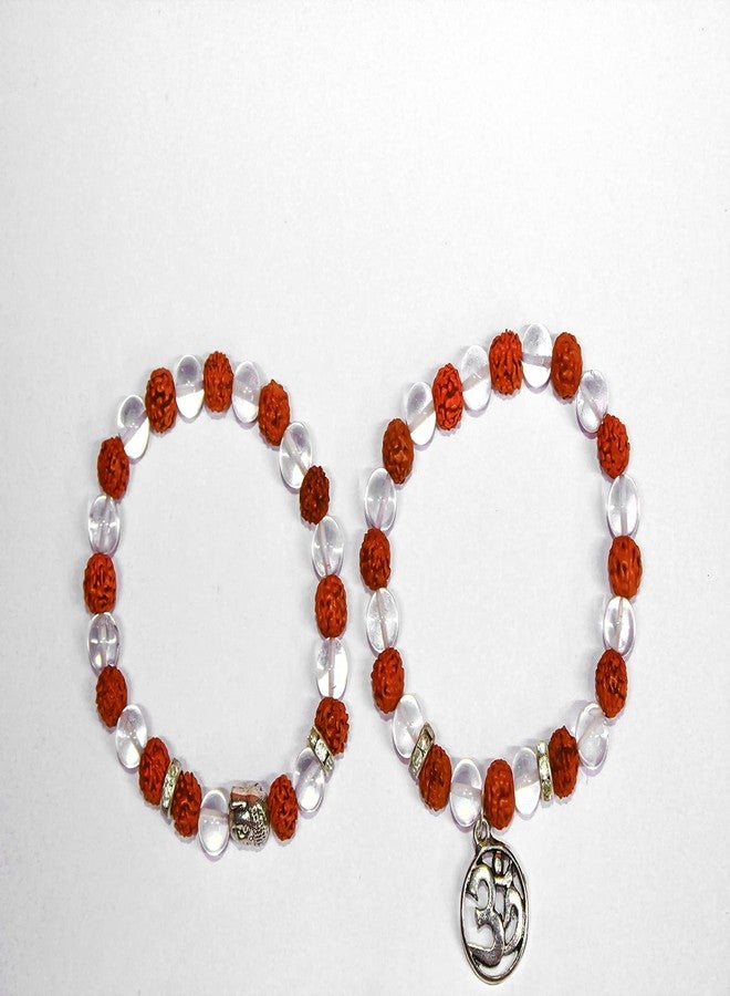Bhavika Fashion Natural Gemstone Bracelet | 8mm Beads Size Natural Stone Healing bracelet for Men and Women (Clear Quartz With Rudraksha 1 Pair) - Image 3