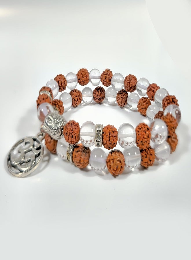 Bhavika Fashion Natural Gemstone Bracelet | 8mm Beads Size Natural Stone Healing bracelet for Men and Women (Clear Quartz With Rudraksha 1 Pair) - Image 2