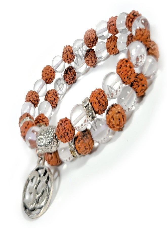Bhavika Fashion Natural Gemstone Bracelet | 8mm Beads Size Natural Stone Healing bracelet for Men and Women (Clear Quartz With Rudraksha 1 Pair) - Image 1