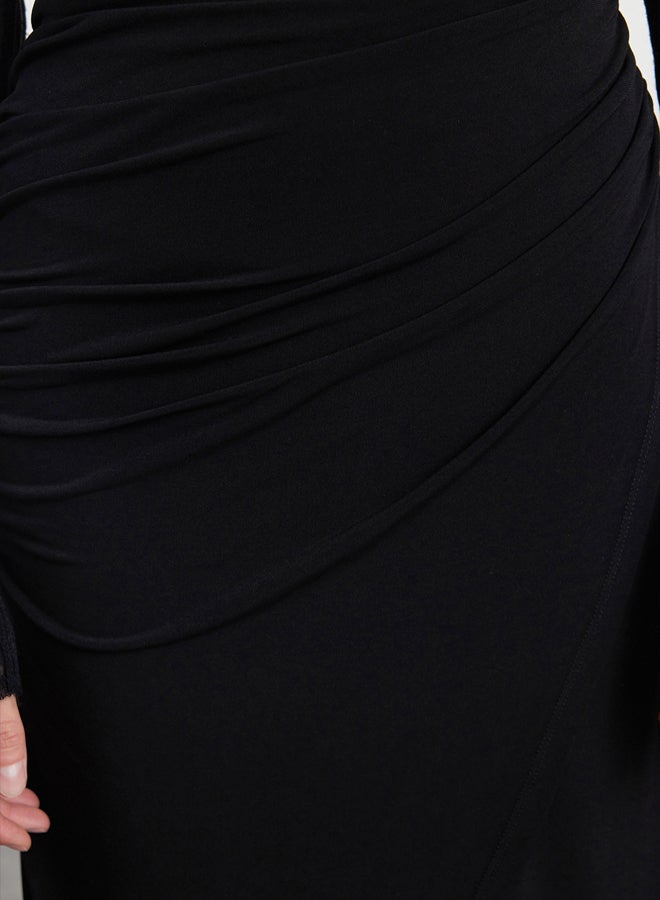 trendyol Black Gathered Drape Detail Maxi Wrap Stretch Skirt - Image 4