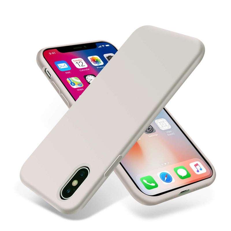 OTOFLY Compatible with iPhone Xs Max CaseUltra Slim Fit iPhone Case Liquid Silicone Gel Cover with Full Body Protection AntiScratch Shockproof Case White Stone - Image 2