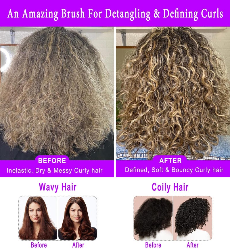 KTKUDY 9 Row Defining Brush for Shaping and Finishing Curls - Detangling Blow-Drying Brush for Thick, Wavy or Coily Hair (Purple) - Image 2