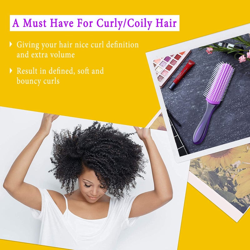KTKUDY 9 Row Defining Brush for Shaping and Finishing Curls - Detangling Blow-Drying Brush for Thick, Wavy or Coily Hair (Purple) - Image 3