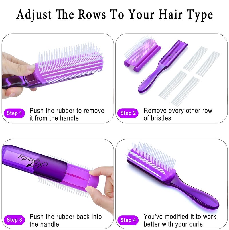 KTKUDY 9 Row Defining Brush for Shaping and Finishing Curls - Detangling Blow-Drying Brush for Thick, Wavy or Coily Hair (Purple) - Image 4