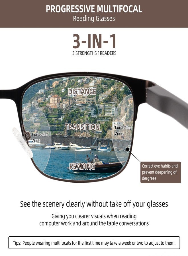 Ryegis Men's Classic Progressive Multifocus Reader With Carbon Fiber Decor Temples,Blue Light Metal Multifocal Computer Readers No Line Spring Hinge 1.75 - Image 4