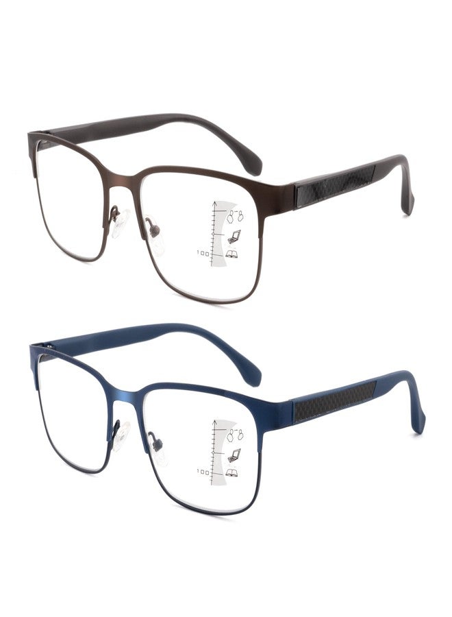 Ryegis Men's Classic Progressive Multifocus Reader With Carbon Fiber Decor Temples,Blue Light Metal Multifocal Computer Readers No Line Spring Hinge 1.75 - Image 1