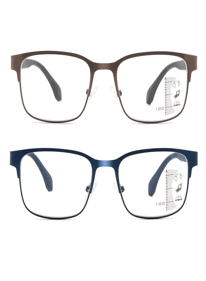 Ryegis Men's Classic Progressive Multifocus Reader With Carbon Fiber Decor Temples,Blue Light Metal Multifocal Computer Readers No Line Spring Hinge 1.75 - Image 3