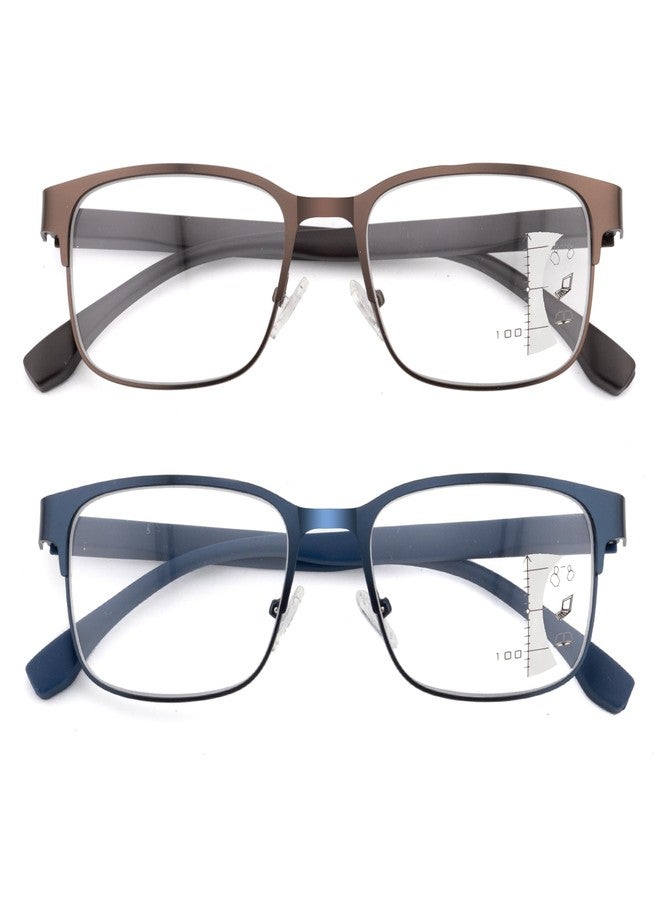 Ryegis Men's Classic Progressive Multifocus Reader With Carbon Fiber Decor Temples,Blue Light Metal Multifocal Computer Readers No Line Spring Hinge 1.75 - Image 2