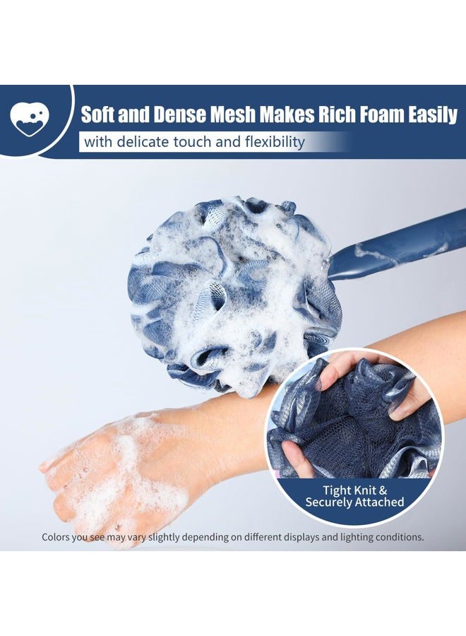VANZAVANZU Loofah Sponge Set Loofah Exfoliating Body Scrubber, Anti-Slip Plastic 17" Handle Loofah on a Stick with Fluffy Shower Sponge, PE Soft Mesh Shower Loofahs-Blue with White Edge - Image 5