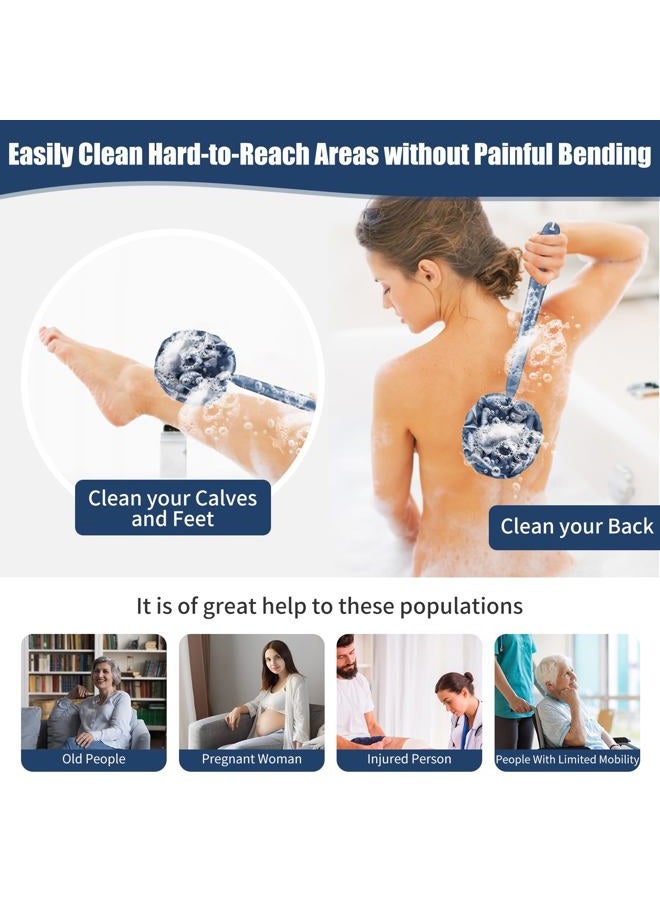 VANZAVANZU Loofah Sponge Set Loofah Exfoliating Body Scrubber, Anti-Slip Plastic 17" Handle Loofah on a Stick with Fluffy Shower Sponge, PE Soft Mesh Shower Loofahs-Blue with White Edge - Image 4
