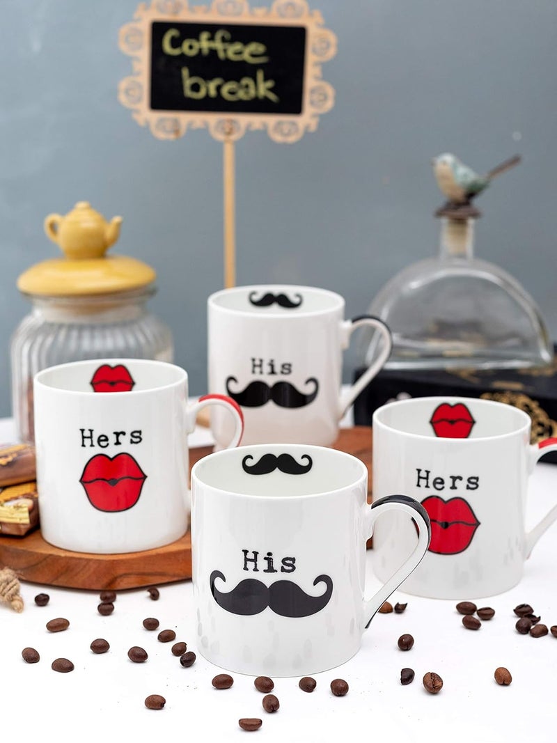 Goodhomes Fine Bone China Tea CupsCoffee Mugs with His n Her Print Set of 4 Cups Made in India - Image 1