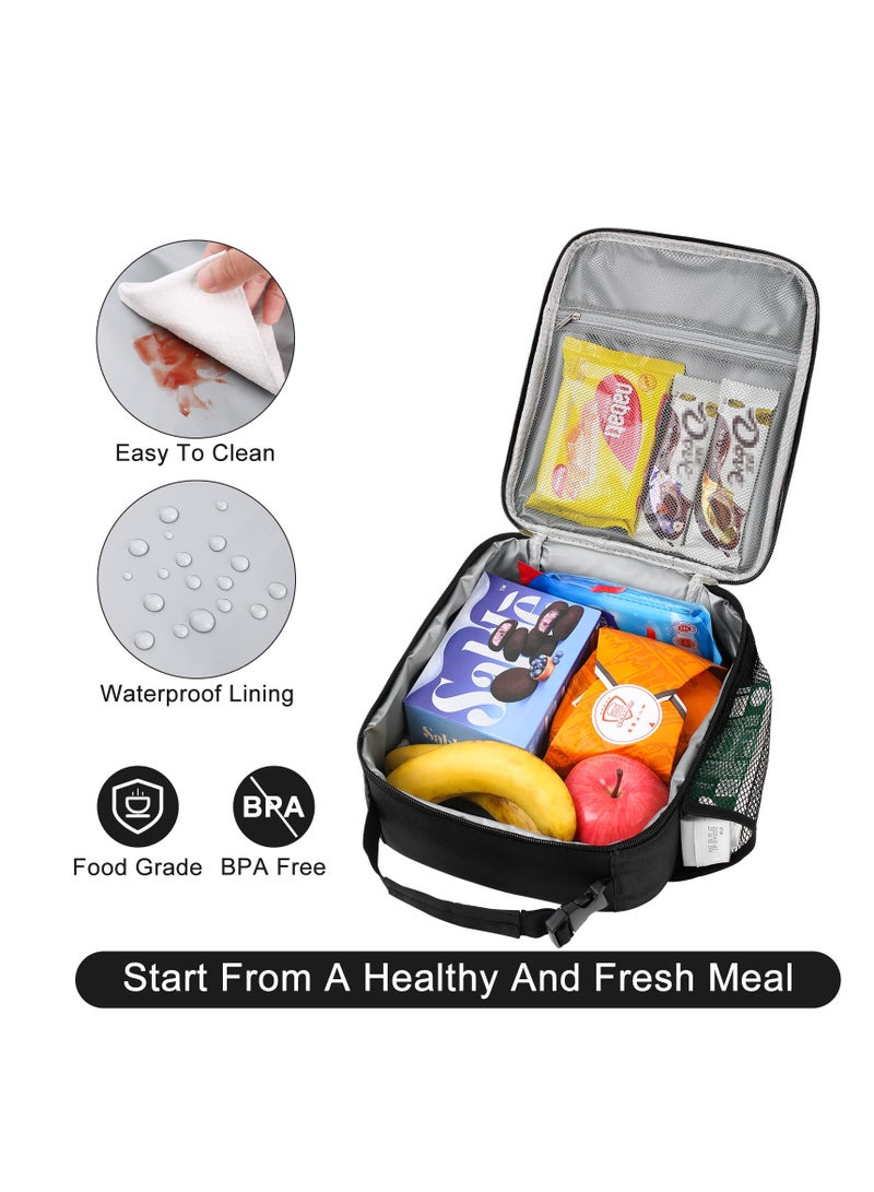Hoasis Portable Insulated Lunch Bag ，with Side Mesh Pocket for Adults/Kids/Men/Women,Water-Resistant Leakproof Soft Cooler Bag ，Durable Thermal Lunch Box for Work/School/Picnic/Outdoor(Black) - Image 3