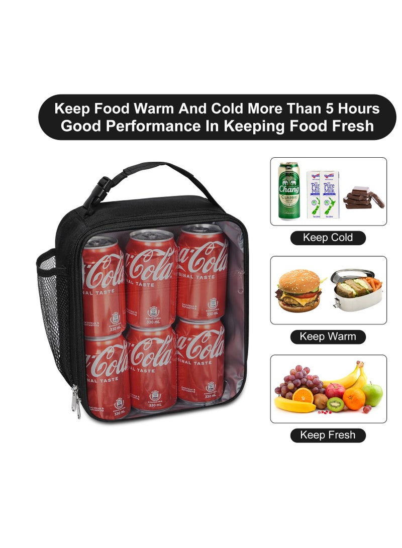 Hoasis Portable Insulated Lunch Bag ，with Side Mesh Pocket for Adults/Kids/Men/Women,Water-Resistant Leakproof Soft Cooler Bag ，Durable Thermal Lunch Box for Work/School/Picnic/Outdoor(Black) - Image 5