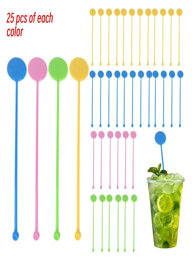 XPAPOV 100 Pcs 7.09 Inch Cocktail Sticks, Reusable Plastic Disc Top Drink Stirrers, Party Drinks Mixing Rod for Coffee Drink Cocktail (4 colours) - Image 2