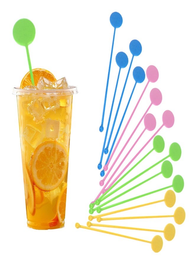 XPAPOV 100 Pcs 7.09 Inch Cocktail Sticks, Reusable Plastic Disc Top Drink Stirrers, Party Drinks Mixing Rod for Coffee Drink Cocktail (4 colours) - Image 1