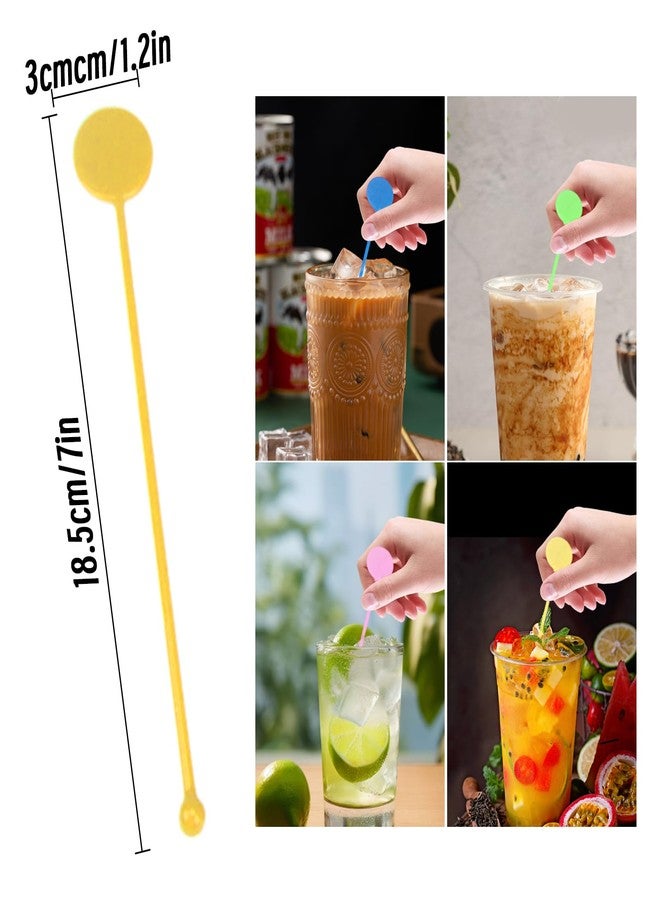 XPAPOV 100 Pcs 7.09 Inch Cocktail Sticks, Reusable Plastic Disc Top Drink Stirrers, Party Drinks Mixing Rod for Coffee Drink Cocktail (4 colours) - Image 3
