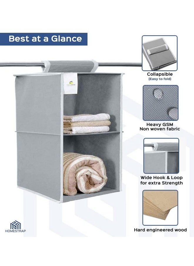HomeStrap - HomeStrap Non-Woven Non Woven Fabric 2 Shelf/Compartment Closet Cloth Hanging Organizer/Clothes Storage Wardrobe Organiser For Almirah - (Grey)|(Pack Of 1)(Shark Tank Product) - Image 1