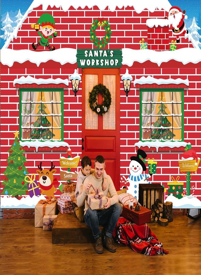 Wiooffen 3Pcs 157" Christmas Santas Red Brick Workshop Door Decorations Large Christmas Porch Banner Xmas Holiday Front Door Window Cover for Xmas Winter Workshop Photo Background for Classroom Home Decor - Image 5