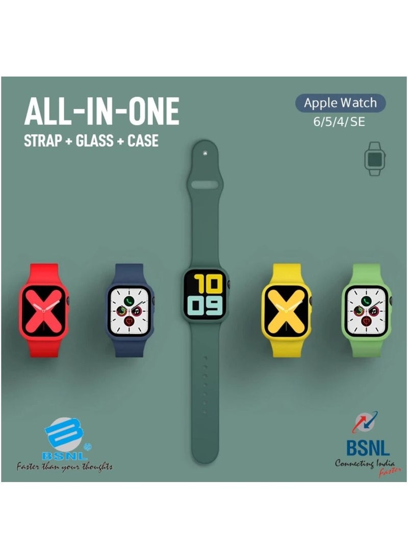 BSNL - 2-in-1 Silicone Band Replacement Strap + Tempered Glass Protective Case Bundle For Apple Watch Series 4/5/6/SE 44mm - Image 1