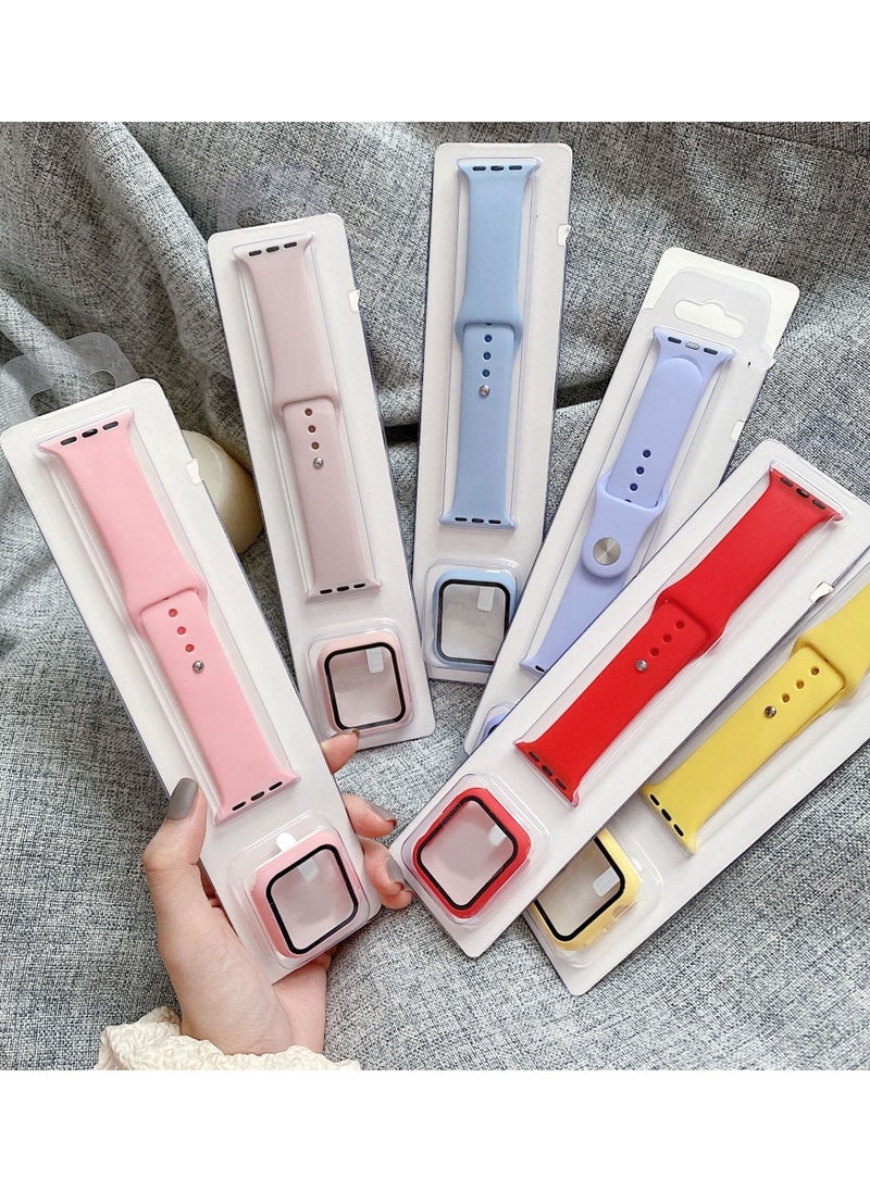 BSNL - 2-in-1 Silicone Band Replacement Strap + Tempered Glass Protective Case Bundle For Apple Watch Series 4/5/6/SE 44mm - Image 1
