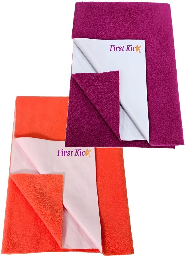 First Kick Waterproof Baby Bed Protector/Mattress Cotton Dry Sheet (70cm X 50 cm) for Born Baby/Kids- (Wine, Orange) - Small, Pack of 2 - Image 1
