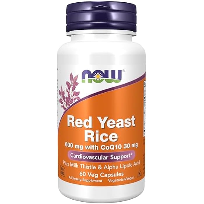 NOW Foods Supplements, Red Yeast Rice with CoQ10, plus Milk Thistle & Alpha Lipoic Acid, 60 Veg Capsules - Image 1