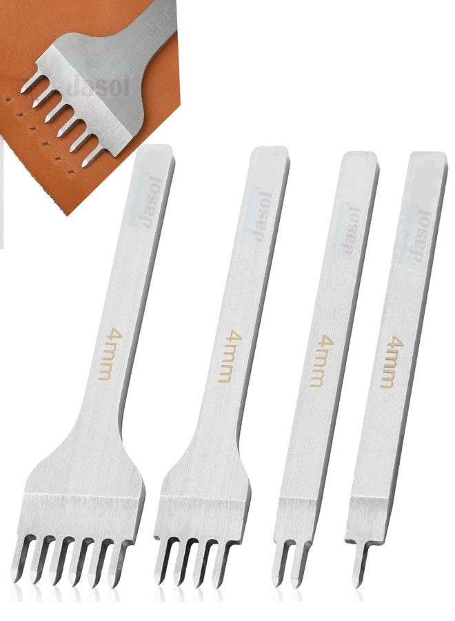 Yoke Leather Stitching Punch 4 Pack 4mm | 1/2/4/6 Prong Leather Stitch Punching Chisel Set | Diamond Tip Leatherfork Punch | Leathers Hole Punchs Tool for Sewing, DIY Craft, Wallet, Belt - Image 1