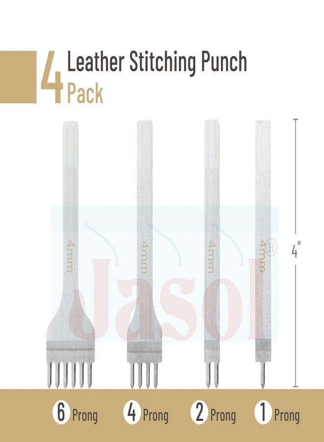 Yoke Leather Stitching Punch 4 Pack 4mm | 1/2/4/6 Prong Leather Stitch Punching Chisel Set | Diamond Tip Leatherfork Punch | Leathers Hole Punchs Tool for Sewing, DIY Craft, Wallet, Belt - Image 2