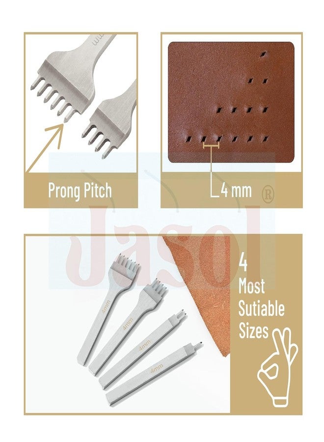 Yoke Leather Stitching Punch 4 Pack 4mm | 1/2/4/6 Prong Leather Stitch Punching Chisel Set | Diamond Tip Leatherfork Punch | Leathers Hole Punchs Tool for Sewing, DIY Craft, Wallet, Belt - Image 3