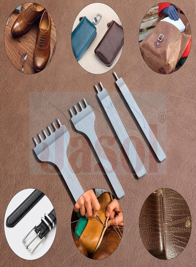 Yoke Leather Stitching Punch 4 Pack 4mm | 1/2/4/6 Prong Leather Stitch Punching Chisel Set | Diamond Tip Leatherfork Punch | Leathers Hole Punchs Tool for Sewing, DIY Craft, Wallet, Belt - Image 5