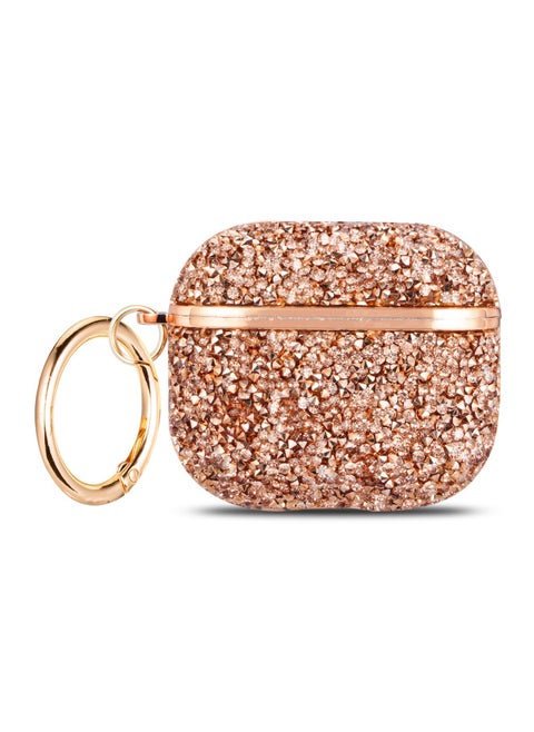 Applicable To For Apple's Airpods 3 Flash Drill Bluetooth Earphone Case Electroplated Flash Paste Drill Earphone Case-Color:Champagne Gold-Applicable Model:Airpods Pro (with Packaging)