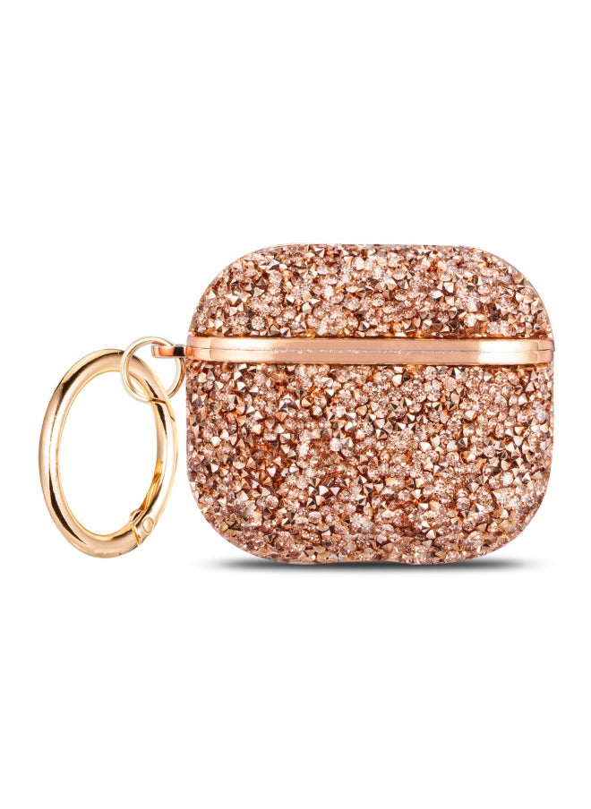 Applicable To For Apple's Airpods 3 Flash Drill Bluetooth Earphone Case Electroplated Flash Paste Drill Earphone Case-Color:Champagne Gold-Applicable Model:Airpods Pro (with Packaging)