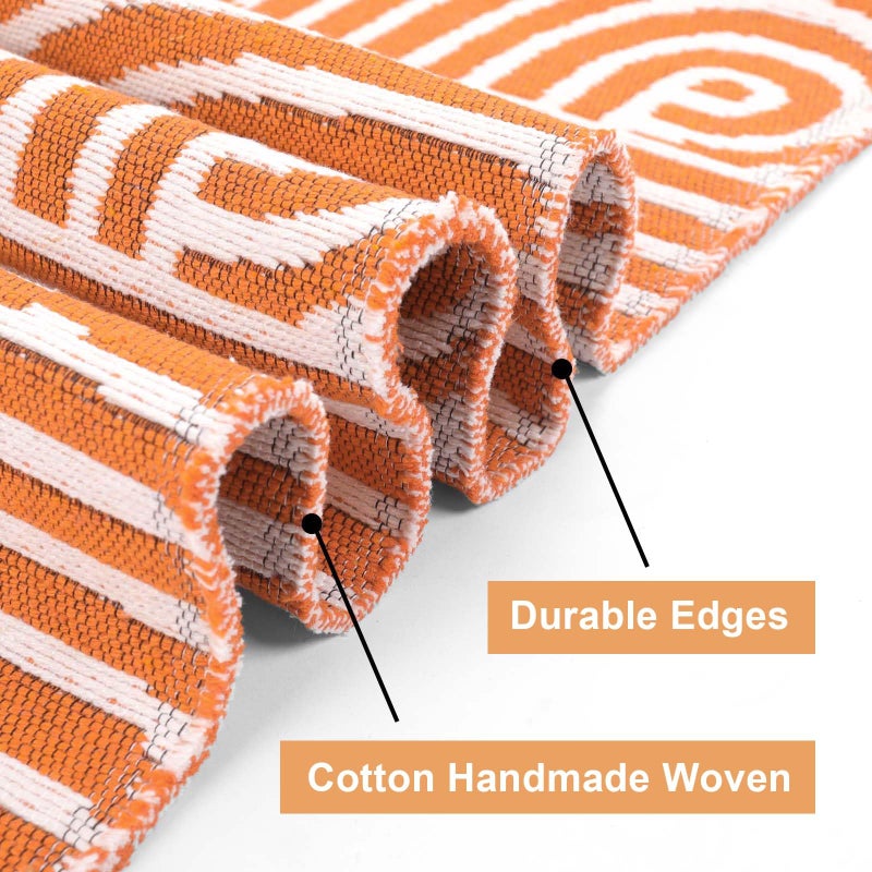 Tiffasea Indoor Door Mat 2'x3', Front Door Mats Machine Washable Small Area Rug Entryway Rug, Cotton Woven Indoor Outdoor Rugs Reversible Floor Mats for Bedroom/Bathroom/Kitchen (Orange&White) - Image 3