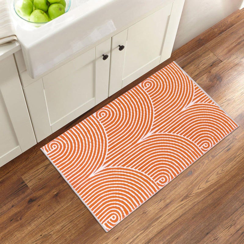 Tiffasea Indoor Door Mat 2'x3', Front Door Mats Machine Washable Small Area Rug Entryway Rug, Cotton Woven Indoor Outdoor Rugs Reversible Floor Mats for Bedroom/Bathroom/Kitchen (Orange&White) - Image 1