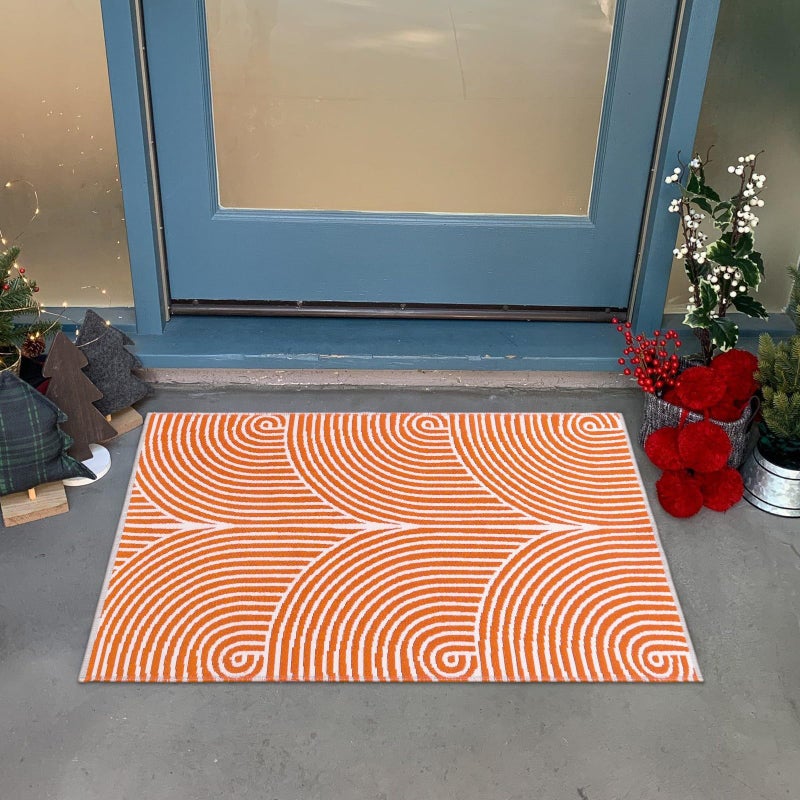 Tiffasea Indoor Door Mat 2'x3', Front Door Mats Machine Washable Small Area Rug Entryway Rug, Cotton Woven Indoor Outdoor Rugs Reversible Floor Mats for Bedroom/Bathroom/Kitchen (Orange&White) - Image 2