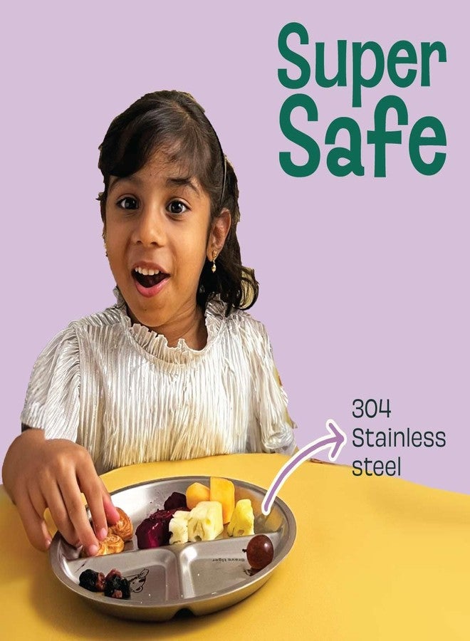 Basil Stainless Steel Plate for Kids - Kids Plates for Food with 3 Compartments - Dinner Plates for Baby - Unbreakable Dinner Plates - Ideal for Birthday, Return Gifting - BPA-Free - Wheel Duck Plate - Image 2