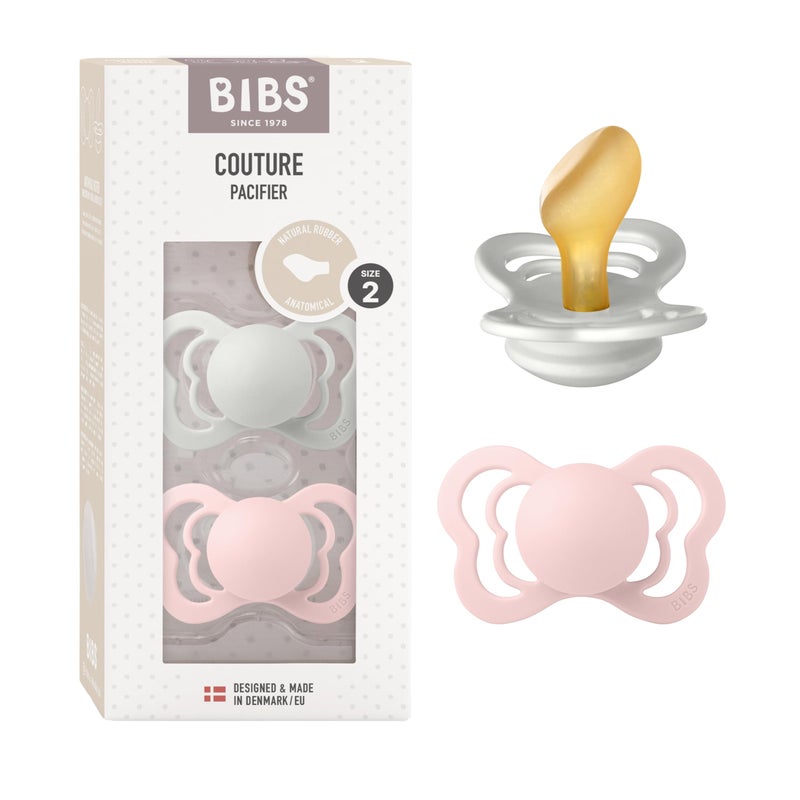 BIBS Couture Baby Pacifier 2-Pack | Made in Denmark | BPA Free Dummy Soother, Anatomical Nipple. Natural Rubber Latex, Size 2 (6-18 Months), Haze / Blossom - Image 1