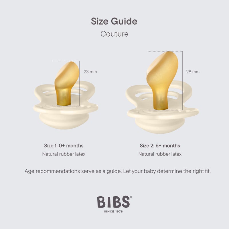 BIBS Couture Baby Pacifier 2-Pack | Made in Denmark | BPA Free Dummy Soother, Anatomical Nipple. Natural Rubber Latex, Size 2 (6-18 Months), Haze / Blossom - Image 2