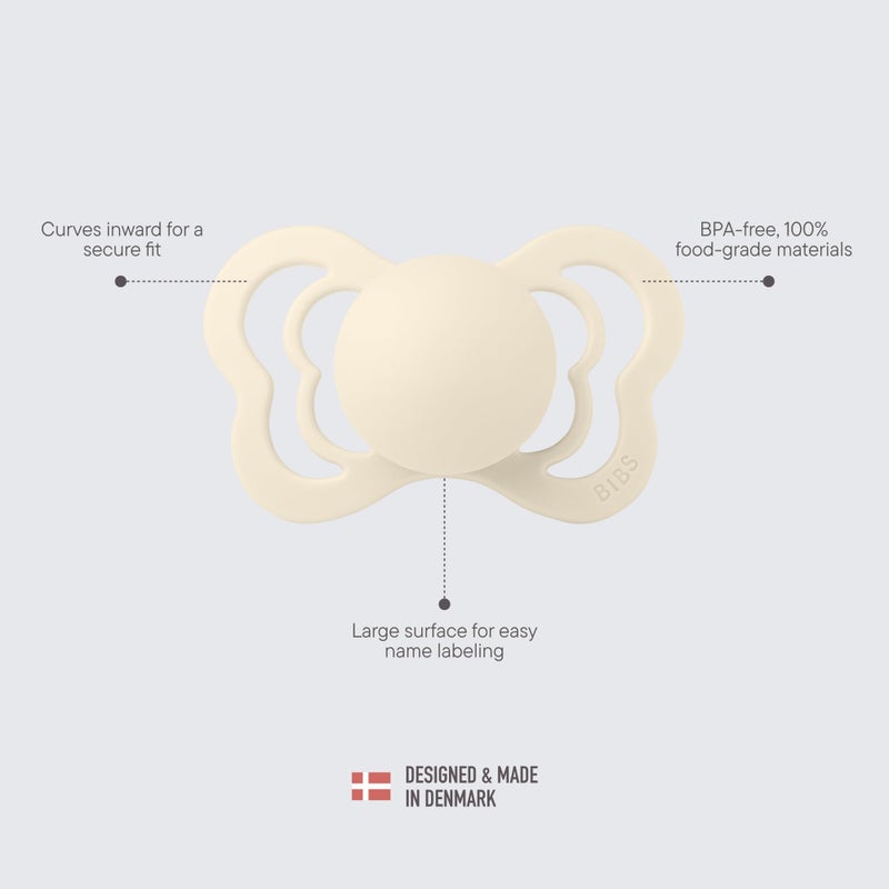 BIBS Couture Baby Pacifier 2-Pack | Made in Denmark | BPA Free Dummy Soother, Anatomical Nipple. Natural Rubber Latex, Size 2 (6-18 Months), Haze / Blossom - Image 4