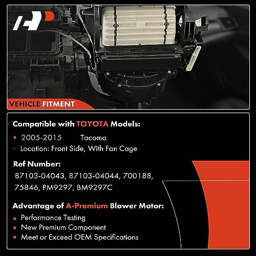 A-Premium HVAC A/C Heater Blower Motor with Fan Cage Replacement for Toyota Vehicles - Tacoma 2005-2015 - Replace# 87103-04043, 87103-04044 - Image 3