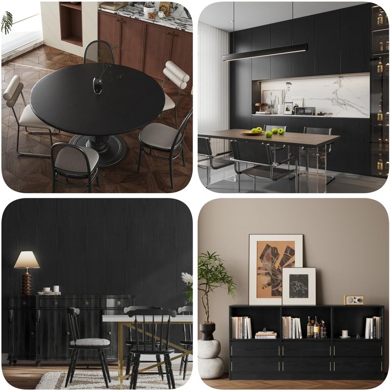Abyssaly Black Wood Peel and Stick Wallpaper Decorative Self-Adhesive Contact Paper Film for Furniture Real Wood Contact Paper for Cabinets and Drawers Easy to Clean17.71" X 78.7" - Image 5
