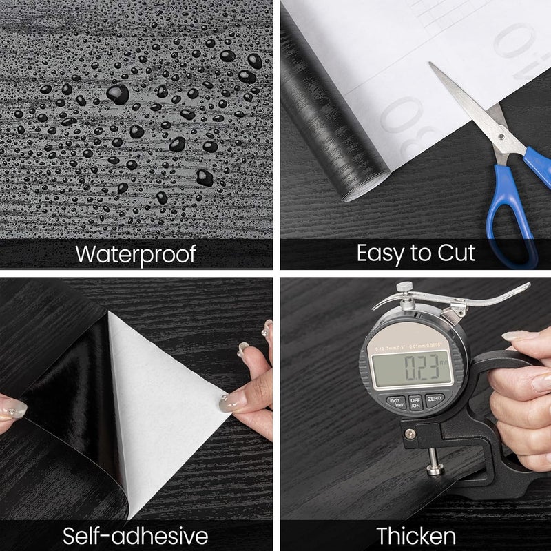 Abyssaly Black Wood Peel and Stick Wallpaper Decorative Self-Adhesive Contact Paper Film for Furniture Real Wood Contact Paper for Cabinets and Drawers Easy to Clean17.71" X 78.7" - Image 2