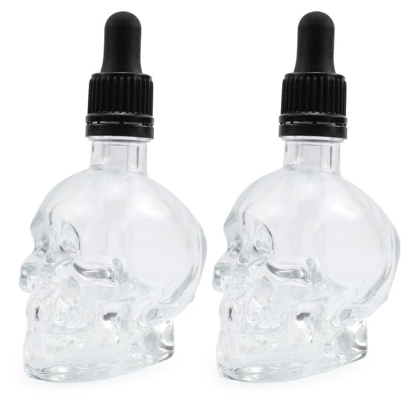 Cornucopia Brands Skull Glass Dropper Bottles (Pack of 2, 2oz, Clear) Bitter Flavor Tattoo and Beard Oil Dispenser - Image 1