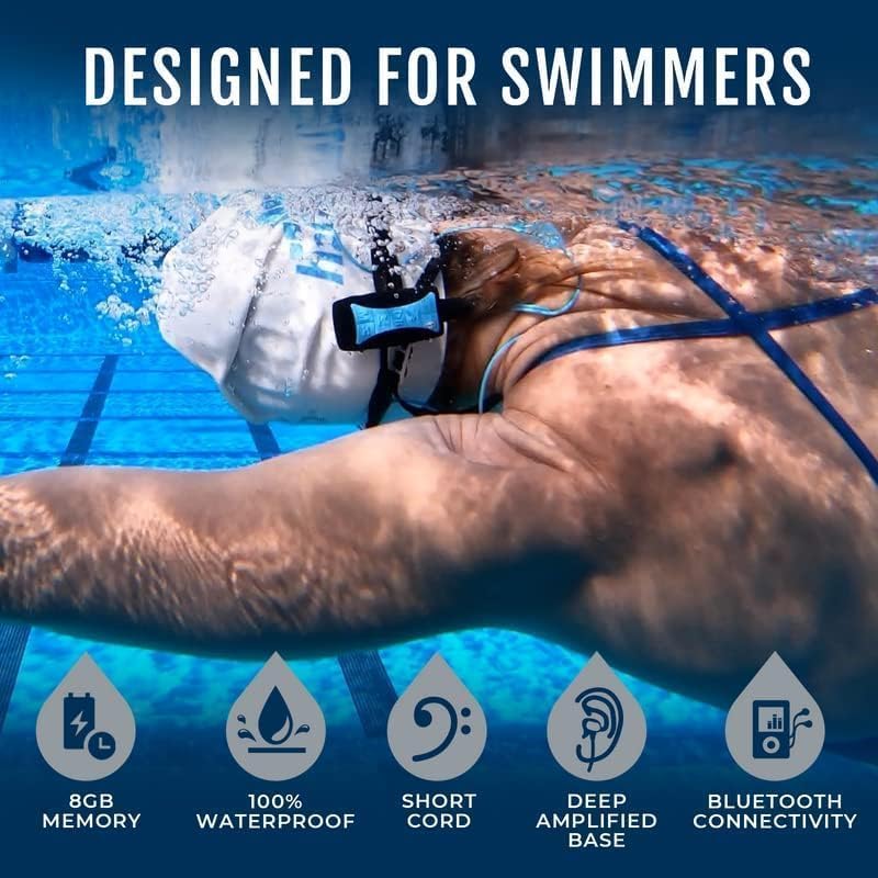 H2O Audio Stream 3 PRO and Surge S+ Earbuds - Underwater Streaming Music Waterproof MP3 Player for Swimming with Bluetooth and Short Cord Underwater Headphones with Superior Sound Quality (Blue) - Image 2