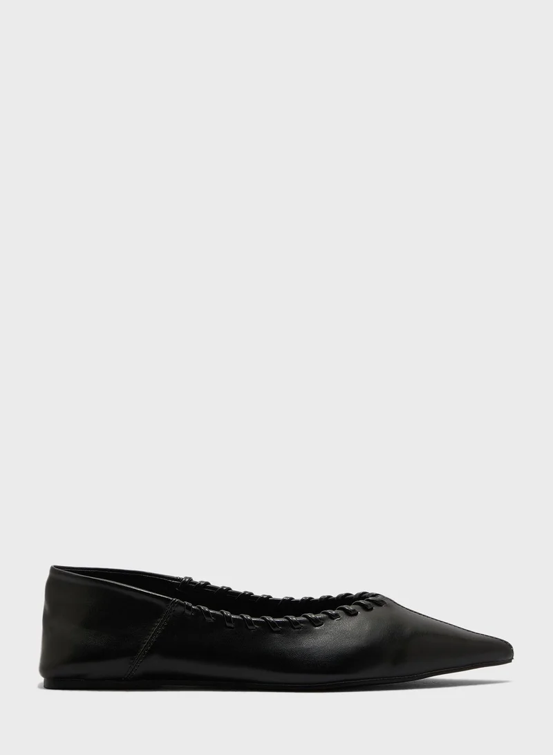 ELLA Textured Trim Pointed Flat Shoe