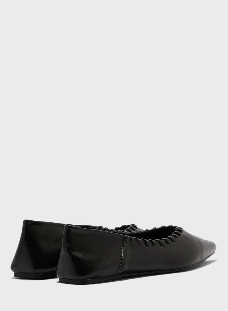 ELLA Textured Trim Pointed Flat Shoe