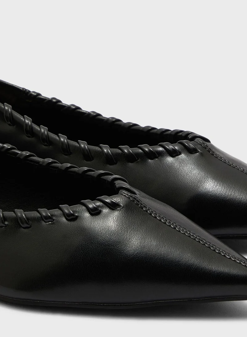 ELLA Textured Trim Pointed Flat Shoe