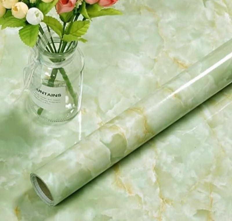 wall love Marble OilProof & Waterproof self-Adhesive Sheet Stickers Big Countertop Cabinet Furniture puja Room Kitchen,Home Sticker Wallpaper 60 x 200cm (Green Wallpaper) - Image 1