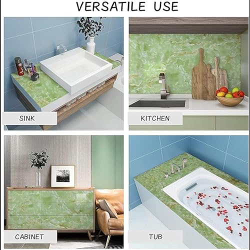 wall love Marble OilProof & Waterproof self-Adhesive Sheet Stickers Big Countertop Cabinet Furniture puja Room Kitchen,Home Sticker Wallpaper 60 x 200cm (Green Wallpaper) - Image 4
